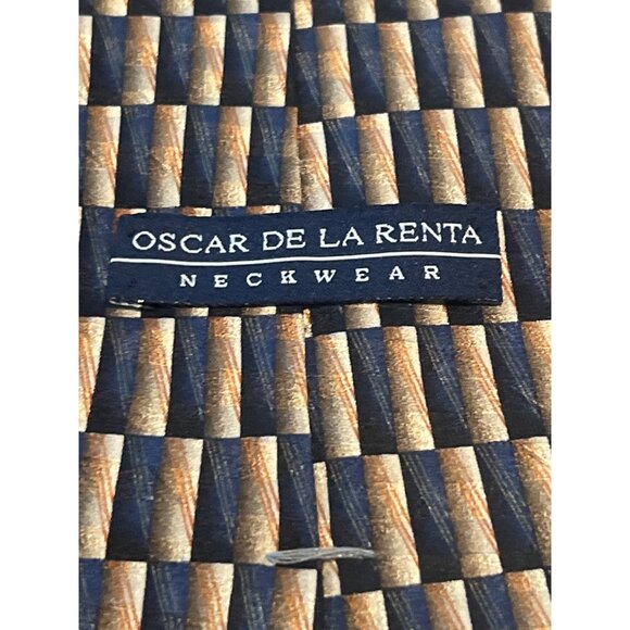 Oscar De La Renta Neckwear Men Silk Tie Brown Gray with Print 3.75" x 59" - Picture 4 of 5